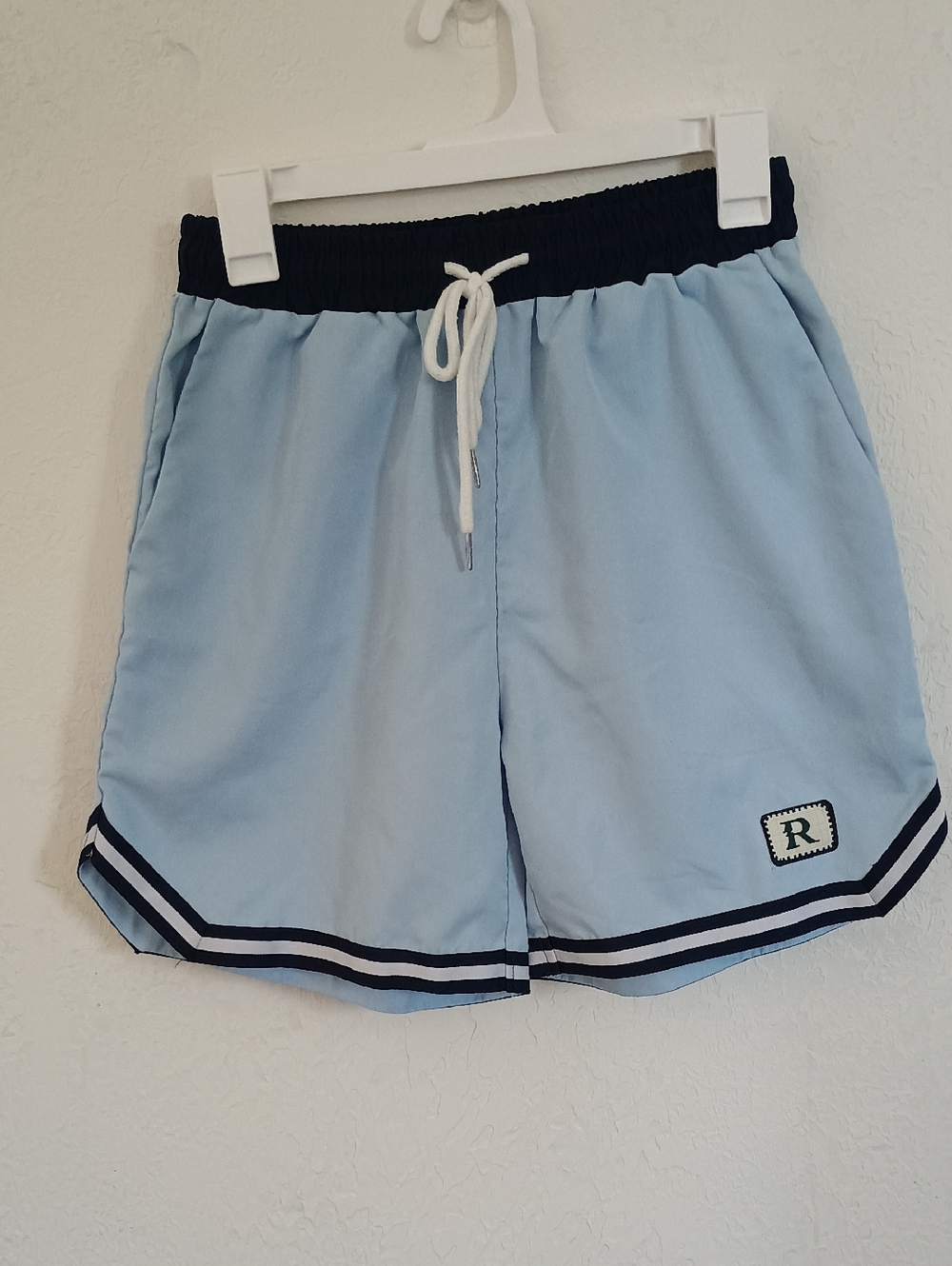 ROMWE Light Blue Swim Shorts with Navy Waistband